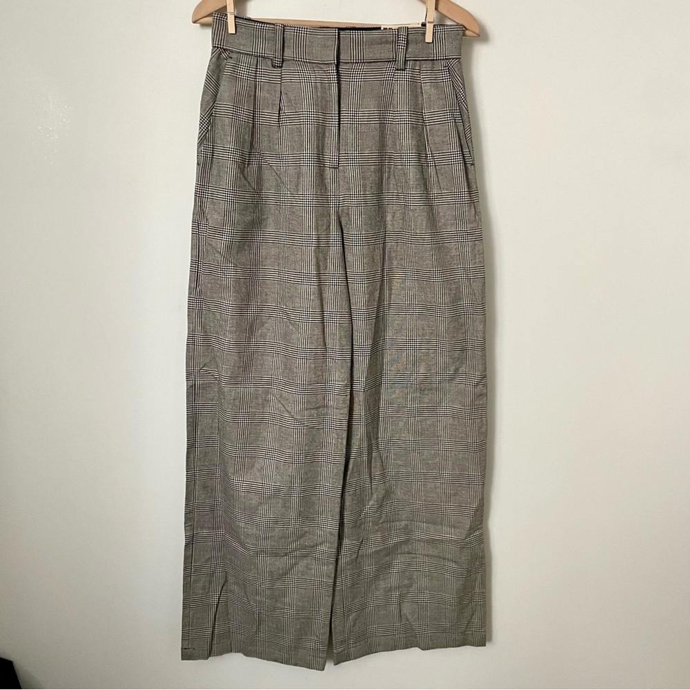 Frank and Oak Emma Ultra Wide-Leg Pants Grey Plaid Size 4 Cotton/Linen Blend - Picture 5 of 13